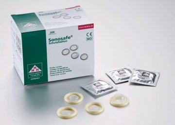 Sonosafe Schutzhüllen aus Latex, leicht gepudert (Ø 34 mm x 200 mm) (200 Stück) – HERE