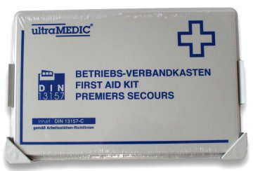 ultraWORKS II VK032, grau, mit Füllung DIN13157 inkl. Wandhalterung Betriebsverbandskasten – Ultramedic
