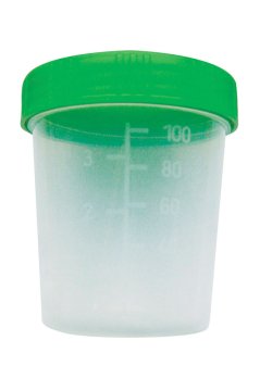 Urinbecher 100 ml, mit Schraubdeckel grün (500 Stück) – Ampri