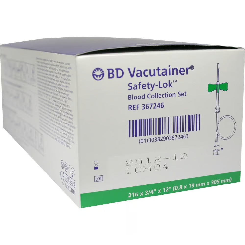 Vacutainer Safety-Lok 21 G latexfrei grün (0,8 x 19 mm, Schlauch 305 mm) (50 Stück) – Becton Dickinson
