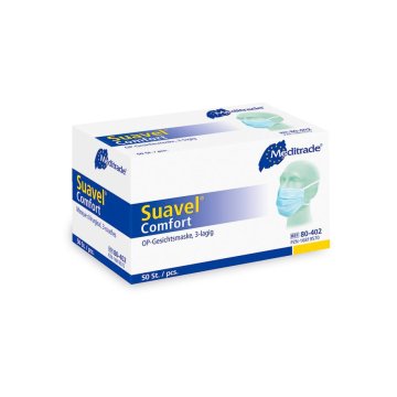 Suavel Comfort Mundschutz zum Binden mit Nasenbügel blau Typ IIR (50 Stück) – Meditrade