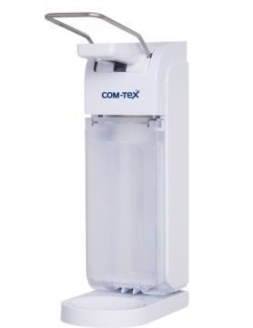 COM-TeX Armhebelspender Universal, mit 1 Liter Spenderflasche und Wandhalterung – Medichem