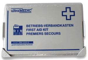 ultraWORKS II VK032, grau, mit Füllung DIN13157 inkl. Wandhalterung Betriebsverbandskasten – Ultramedic