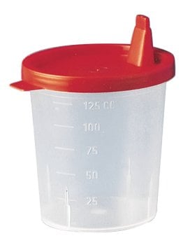 Urinbecher mit Schnappdeckel, rot (125 ml) (500 Stück) – Ampri
