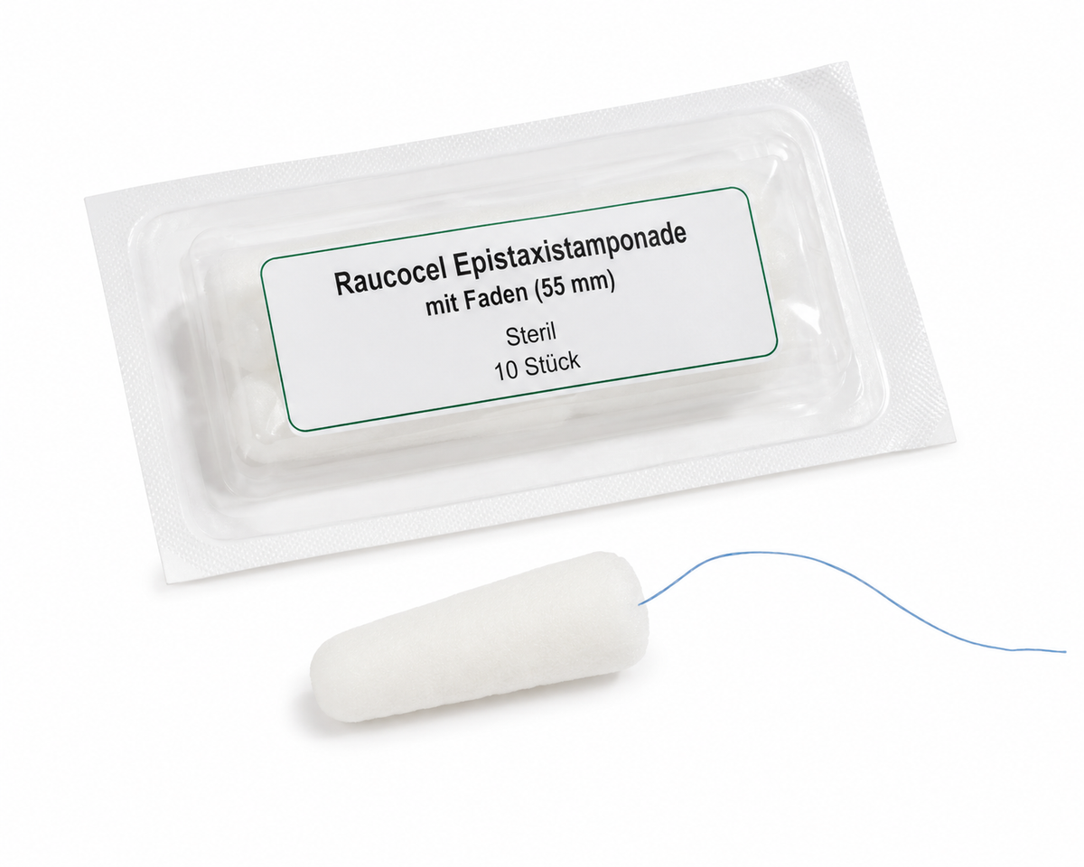 Raucocel Epistaxistamponade steril mit Faden (55 mm) (10 Stück)