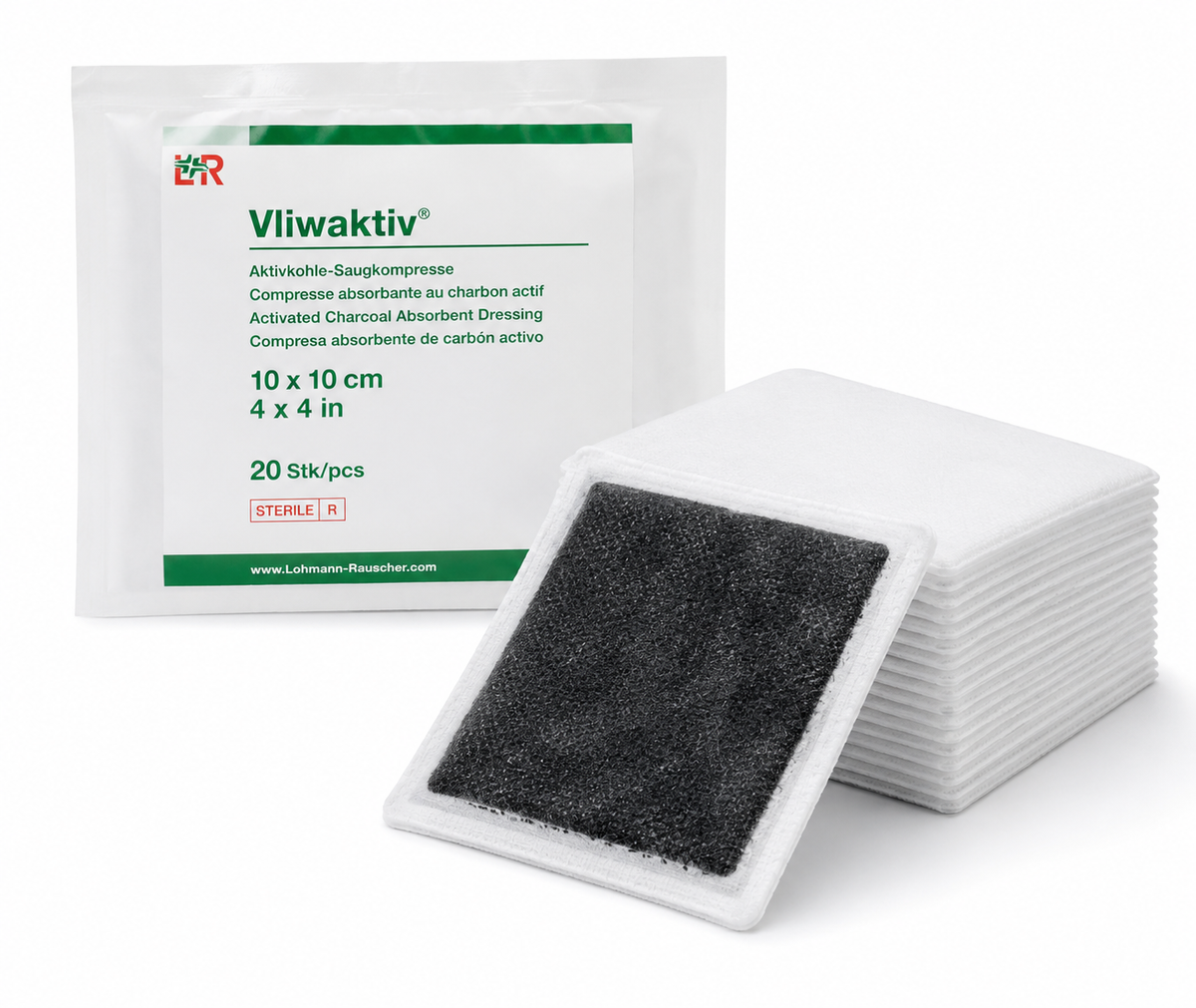 Vliwaktiv Aktivkohle-Saugkompresse Steril (10 x 10cm) (20 Stück)