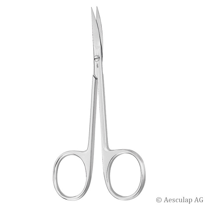 Mikro Federschere mit Rundgriff gebogen (145 mm) – Aesculap