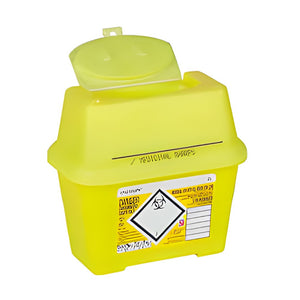 Sharpsguard Abfallcontainer aus recyceltem Material, senfgelb, Deckel-rotbraun (22 l) – Servoprax