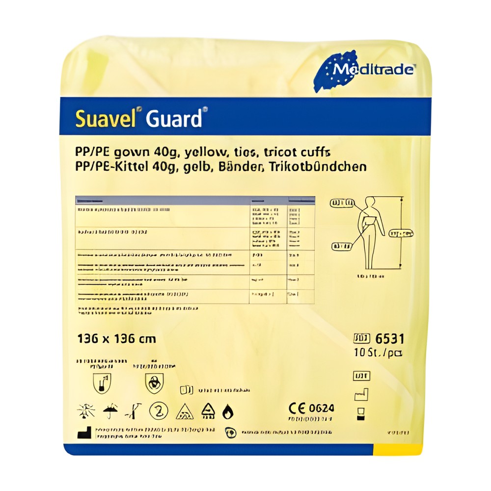 Suavel Guard Kittel aus PP-Vlies mit PE-Beschichtung gelb unsteril PSA Kategrie III – Meditrade