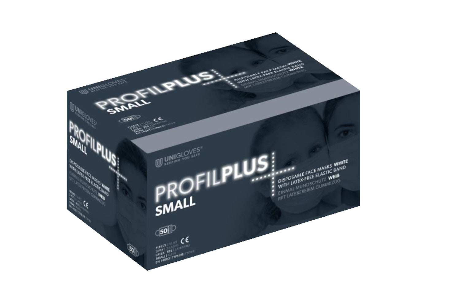 OP-Mundschutz Profil Plus small weiss Typ II R EN 14683 Ohrschlaufen (50 Stück) – Unigloves Arzt- & Klinikbedarf